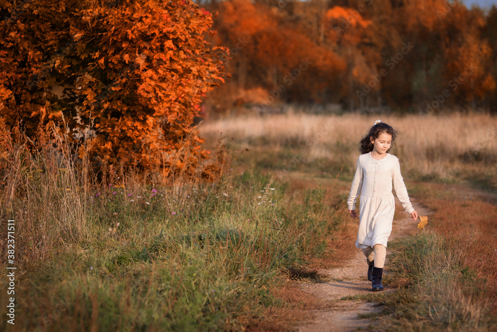 girl walking in autumn park girl walking in autumn park