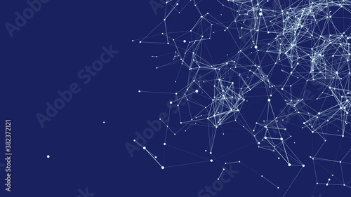 Network connection structure. Abstract background with dots and lines flying in space. Futuristic blue illustration.