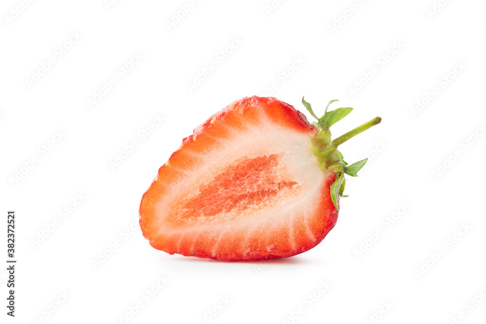 Half of ripe strawberry fruits isolated on white background. Clipping path Half of ripe strawberry fruits isolated on white background. Clipping path