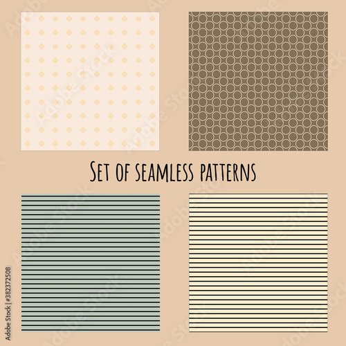 Set of seamless geometric vector patterns. Abstract background. Brown and blue geometric ornamental vector patterns.