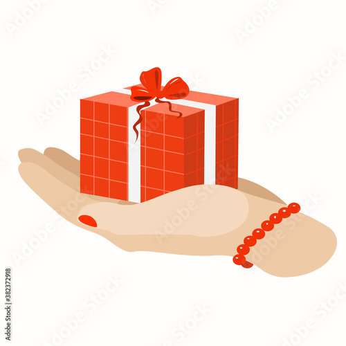 Red box with a gift on your hand