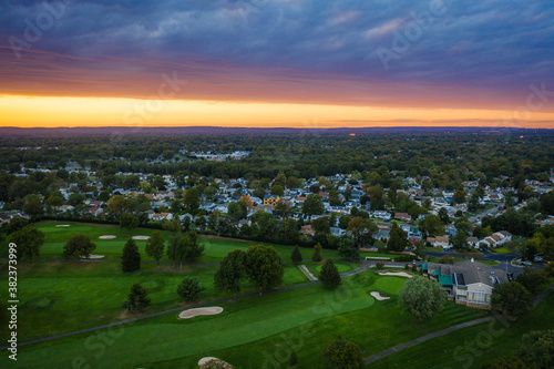 Aerial Sunset Over Golf Course in Woodbridge New Jersey