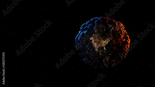 Fototapeta Naklejka Na Ścianę i Meble -  Coronavirus 2019 -nCov against the background of the earth. 3d rendering illustration with copy space. Elements of this image furnished by NASA