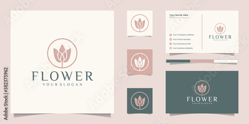 luxury flower logo for beauty, cosmetics, yoga and spa. logo design and business card