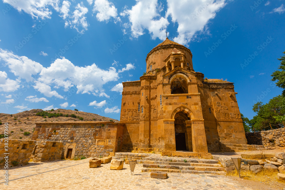The Cathedral of the Holy Cross on Akdamar Island, in Lake Van in eastern Turkey, is a medieval Armenian Apostolic cathedral, built as a palatine church for the kings of Vaspurakan.
