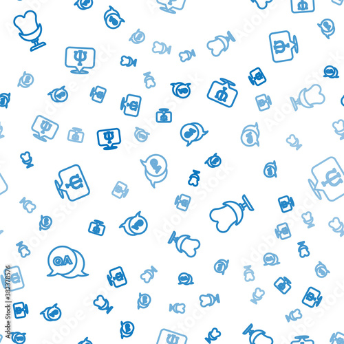 Set line Question and Answer, Armchair and Psychology, Psi on seamless pattern. Vector.