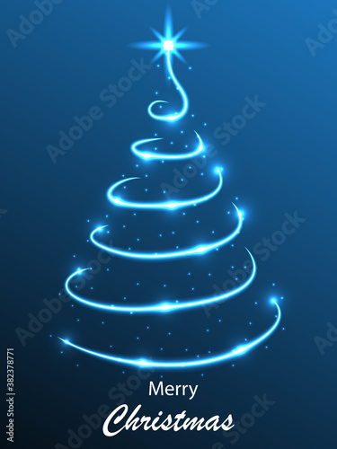 Abstract christmas tree made of bright spiral light  vector art illustration.