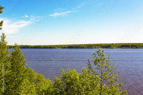 Volga river in spring from the high bank
