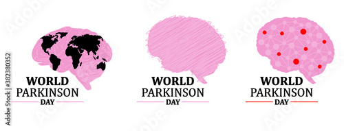 Slogan World parkinson day. Brain and neurons. 11th April 11. Silver ribbon for Parkinson's disease awareness and brain cancer illness. Anatomy human. Alzheimer symptom. Flat vector quote sign.