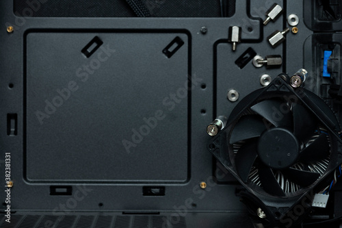 Cpu cooler inside PC case- symbolizing computer service and repair.