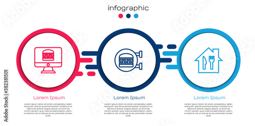 Set line Online ordering and delivery, burger and . Business infographic template. Vector.