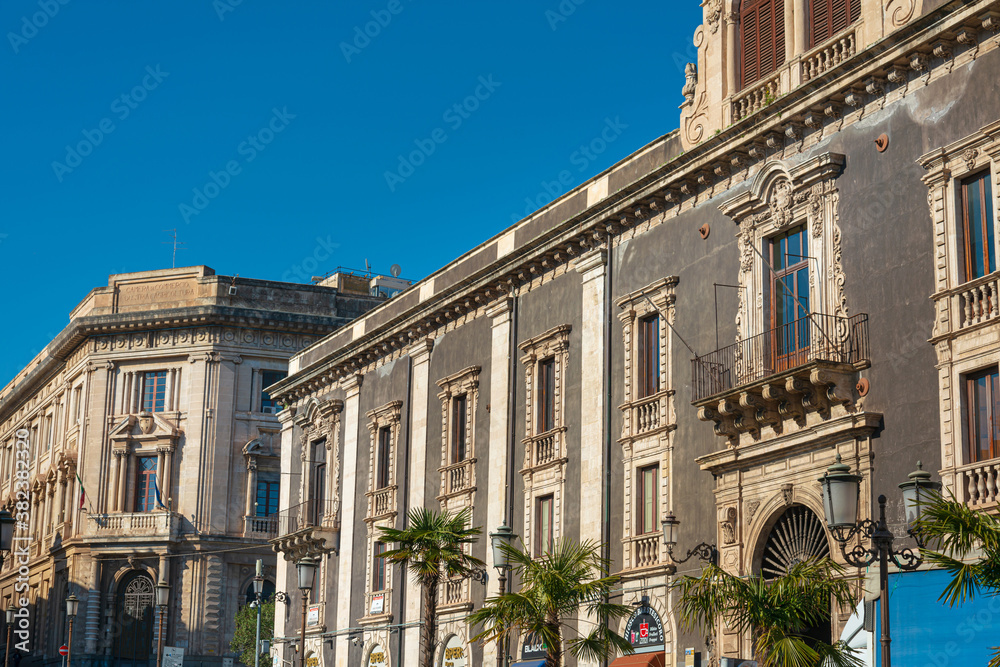 CATANIA, ITALY - January 19, 2019: Antique building view in Old Town Catania, Italy