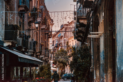 CATANIA, ITALY - January 19, 2019: Restaurants in Old Town Catania, Italy