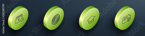 Set Isometric Calendar first september date, Solar system, Graduation cap and Certificate template icon. Vector.