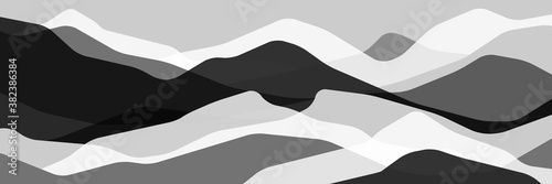 Abstract monochrome mountains illustraion, translucent waves, abstraction glass shapes, modern background, vector design image for you project
