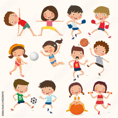 Kids Sports Activities, Sports outdoors vector flat illustration
