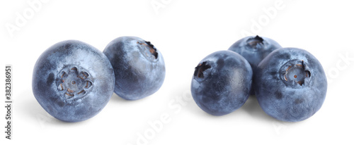 Fresh blueberries on white background. Banner design