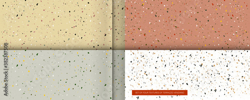 Set seamless terrazzo patterns. Pattern for ceramics marble natural stone. Vector stock illustration textured shapes in vibrant colors