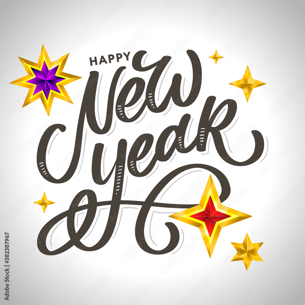 Obraz premium Happy New Year 2020. Lettering Composition With Stars And Sparkles. Holiday Vector Illustration frame