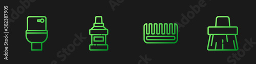 Set line Hairbrush, Toilet bowl, Mouthwash bottle and Handle broom. Gradient color icons. Vector.
