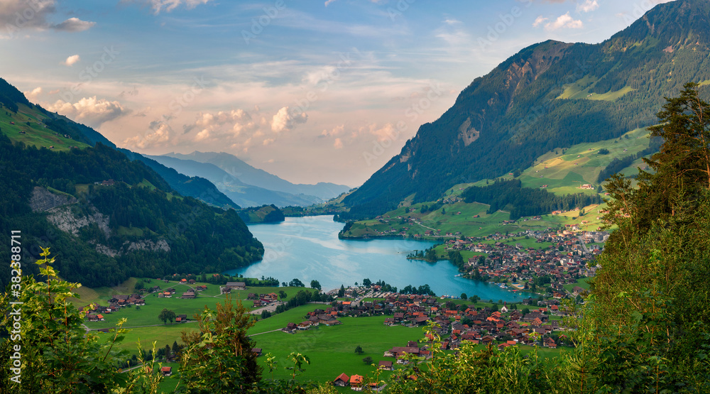 Aerial view of the Lake Lungern Valley in Switzerland