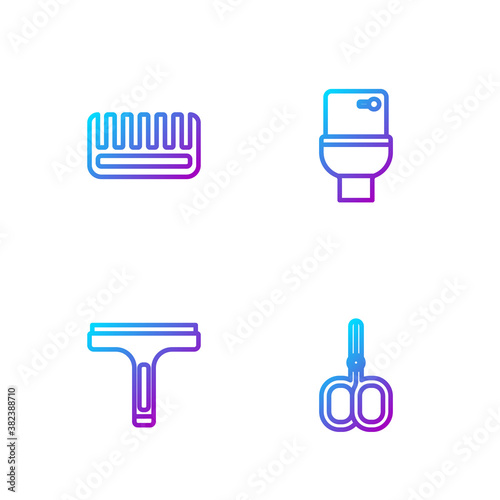 Set line Nail scissors, Rubber cleaner, Hairbrush and Toilet bowl. Gradient color icons. Vector.