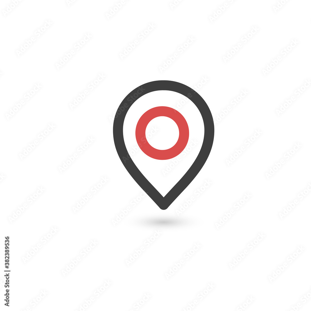 map pin sign location icon with oval gray shadow in simple flat style. Stock vector illustration isolated on white background. map pin sign location icon with oval gray shadow in simple flat style. Stock vector illustration isolated on white background.