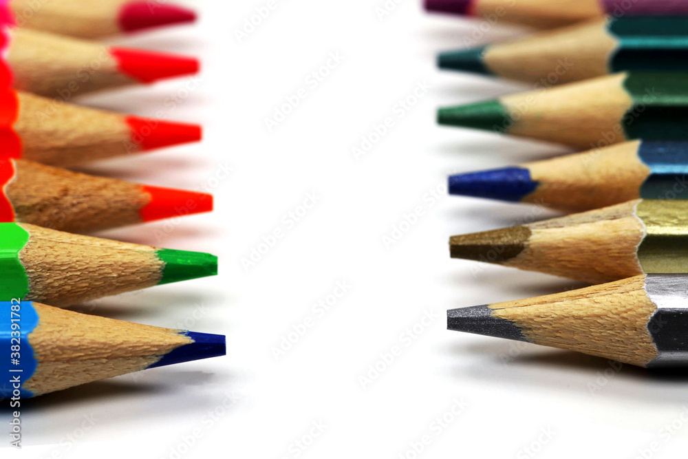 close-up color pencil tips, selective focus close-up color pencil tips, selective focus