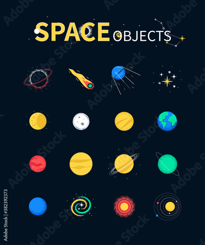 Space objects - colorful flat design style icons