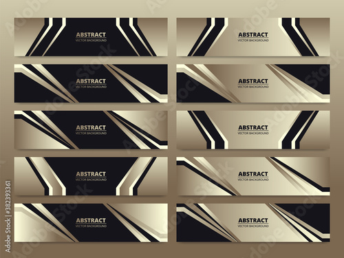 Golden luxury abstract banners set. Geometric, abstract and luxury banners template collection with place for text. Golden rectangular and triangular shapes on black backgrounds.