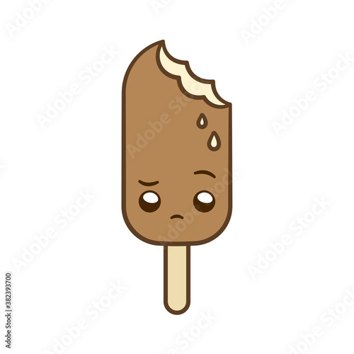 Cute sad Popsicle ice cream with a bite simple flat vector illustration design