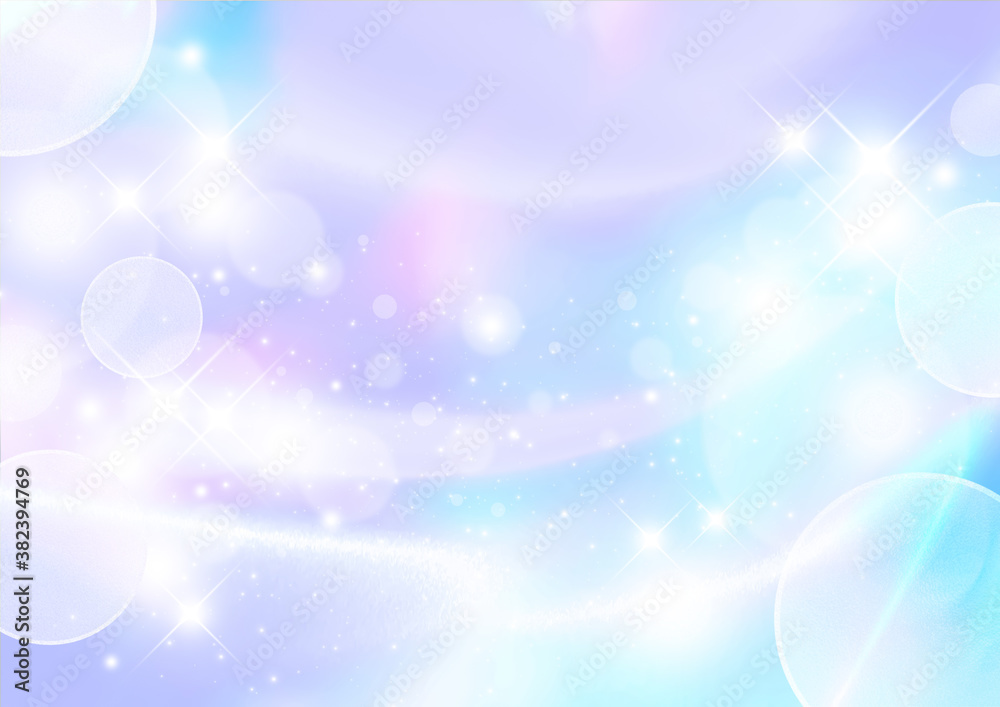 輝く星と曲線と水玉模様 宇宙のイメージ 背景素材 薄紫色 ピンク 水色 Ilustracion De Stock Adobe Stock