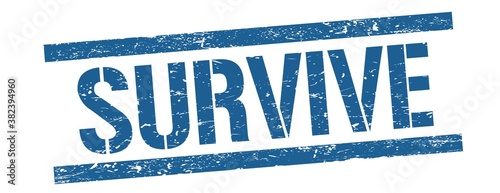 Valokuva SURVIVE text on blue vintage lines stamp.