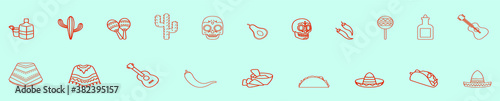 set of mexican holiday symbols set, sombrero hat poncho and more icon design template with various models. vector illustration isolated on blue background