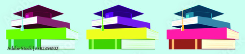 set of graduation cap and book cartoon icon design template with various models. vector illustration isolated on blue background