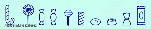 set of licorice striped color layered candy cartoon icon design template with various models. vector illustration isolated on blue background