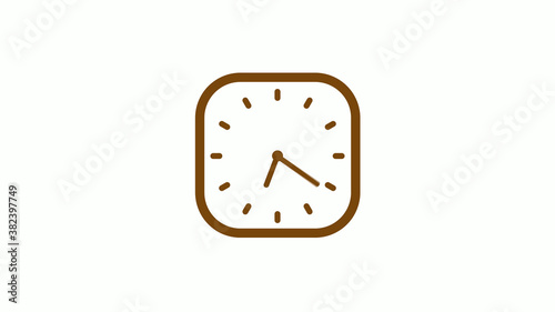 Orange dark color square 12 hours clock icon on white background,Clock icon