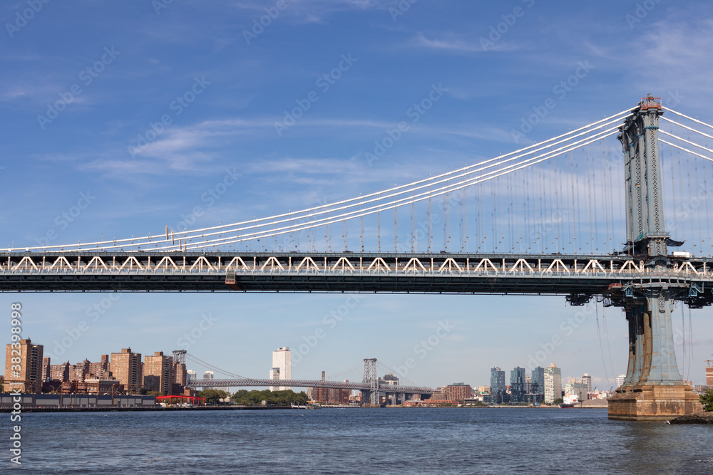 Side View of the Manhattan Bridge over the East River in New York City