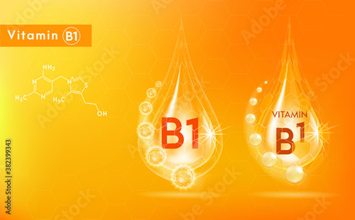 Drop vitamin B1 complex poly sphere bubble. Health supplement female face anti-aging beauty cosmetics banner template. 3D vector EPS10 illustration