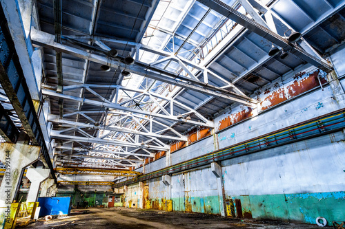 wide corridor on the old abandoned factory