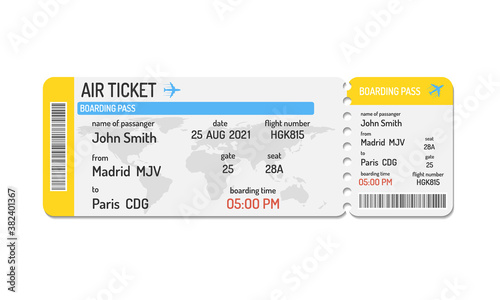 Boarding pass ticket template. Airplane ticket. Vector illustration
