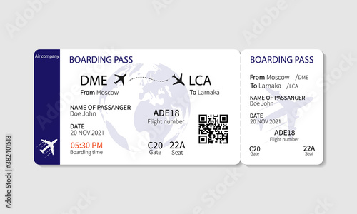 Boarding pass ticket template. Airplane ticket. Vector illustration
