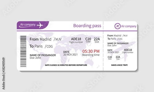 Boarding pass ticket template. Airplane ticket. Vector illustration
