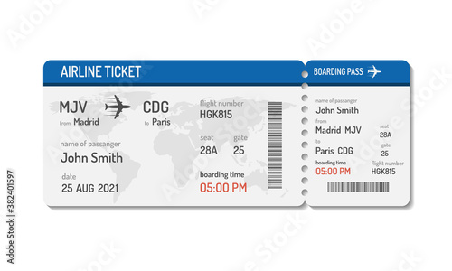 Boarding pass ticket template. Airplane ticket. Vector illustration
