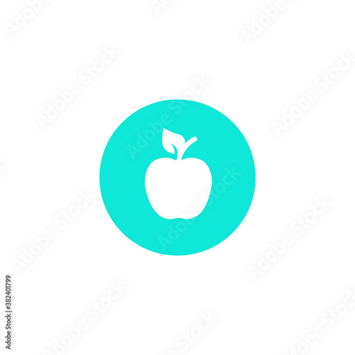 Apple. Simple vector icon isolated. White silhouette on a blue background. Healthy dietary product. Vegetarian fruit