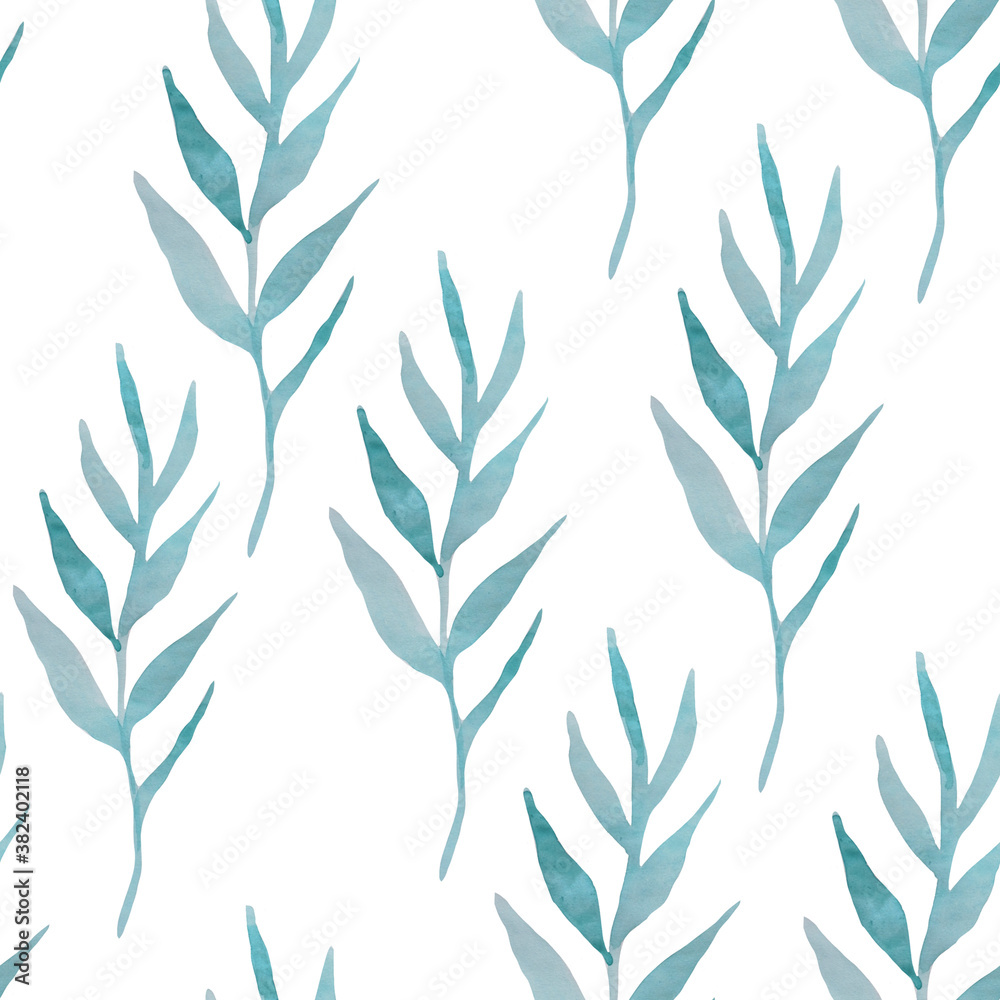Floral seamless pattern with watercolor leaves. Botanical tile print for textile, wrapping, wallpaper, fabric,apparel.