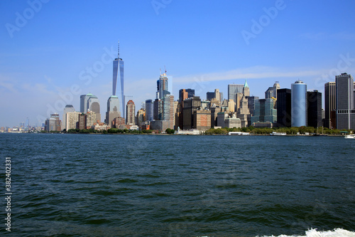 Blick von Ellis Island auf die Skyline von New Yorik. New York City, Manhattan, New York, USA