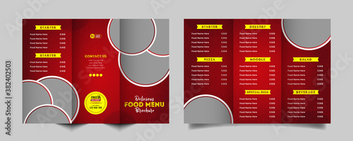 Food trifold brochure menu template. vintage fast food menu brochure for restaurant with red color
