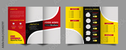 Food trifold brochure menu template. vintage fast food menu brochure for restaurant