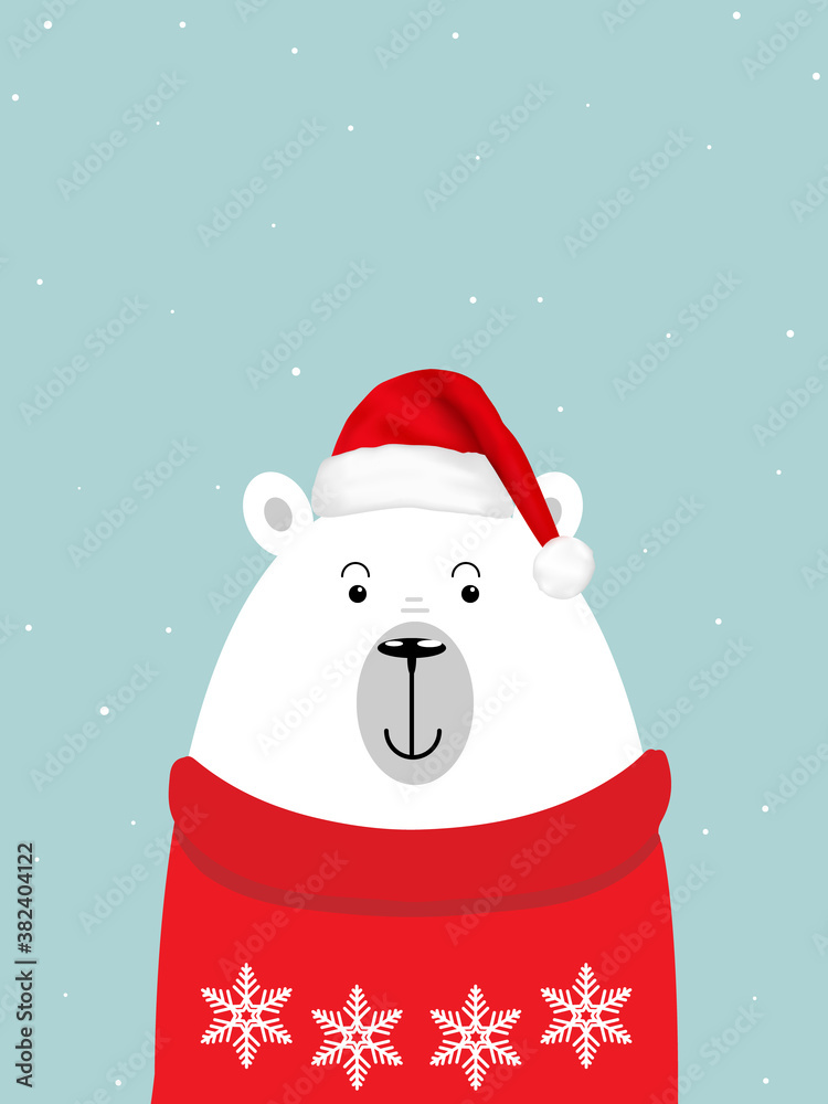 Polar bear in a red winter sweater, vector art illustration.